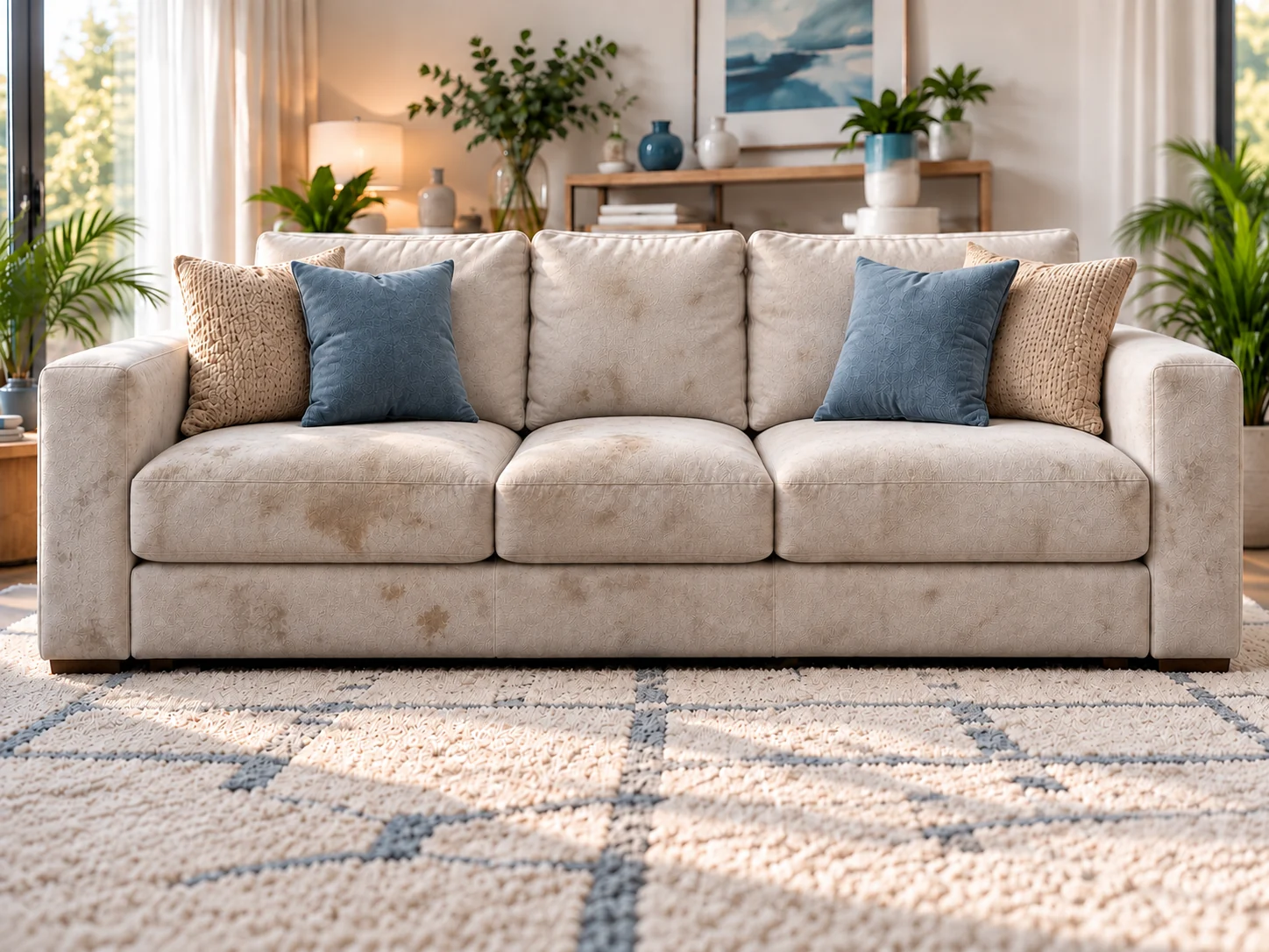 Même canapé taché avant nettoyage
