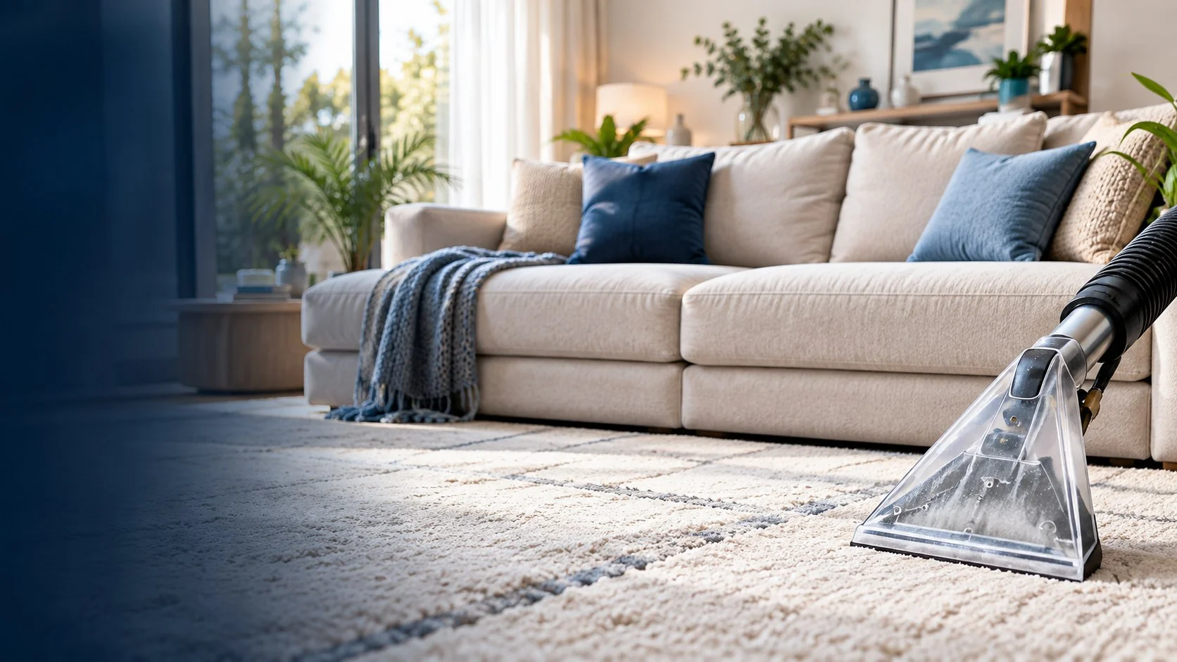 Canapé moderne et tapis nettoyé avec un injecteur-extracteur