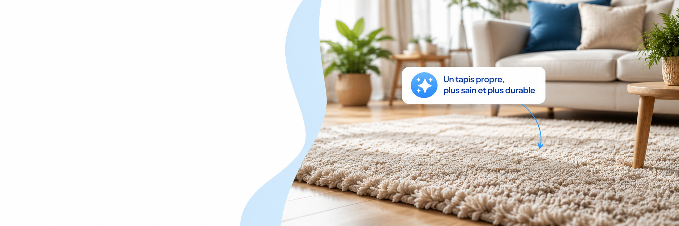 Tapis beige à poils épais propre dans un salon lumineux : un tapis propre, plus sain et plus durable